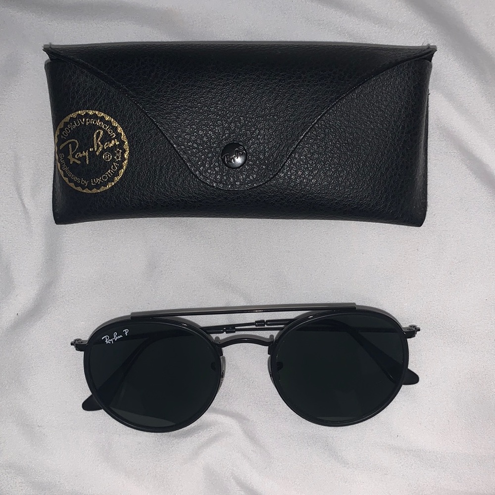 Ray Ban Polarized Double Bridge Black Circle Round